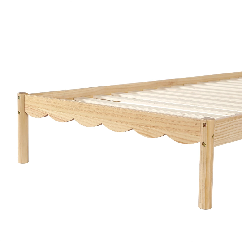 Letto per bambini 90x200 cm, testiera imbottita in PU, design ondulato, colore legno naturale e beige