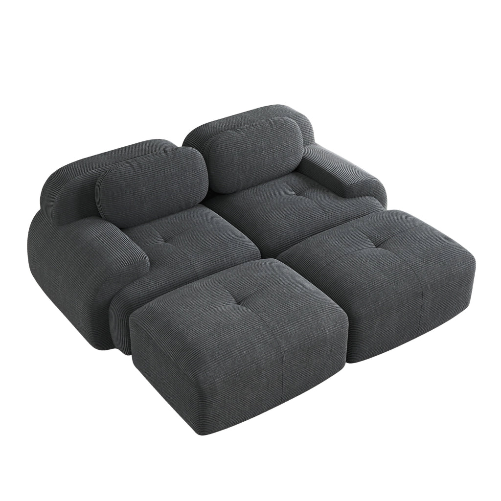 Divano angolare modulare in velluto a coste grigio 208x178x70 cm; senza struttura