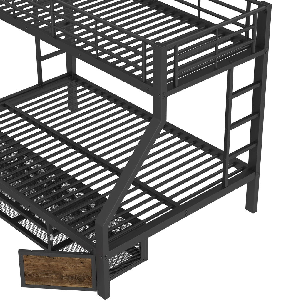 Letto a castello nero 90x200 e 140x200 cm con scarpiera e ripiani