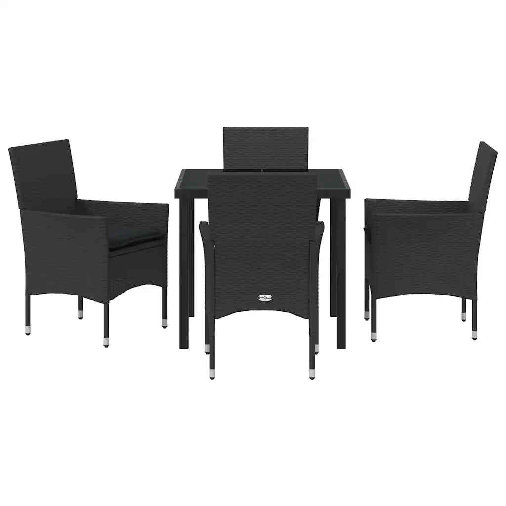 Set da Pranzo per Giardino con cuscino 5 pcs Nero polyrattan 3379773