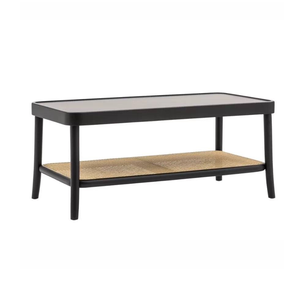 Tavolino contemporaneo legno paglia nero shabby 100x50x43 - Mobili 2G
