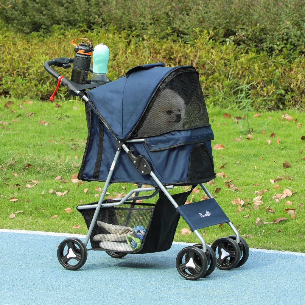 Carrello per Cani con Tenda Regolabile ¨C zephmum ¨C 77x45x99,5 cm Blu Scuro Tela Oxford