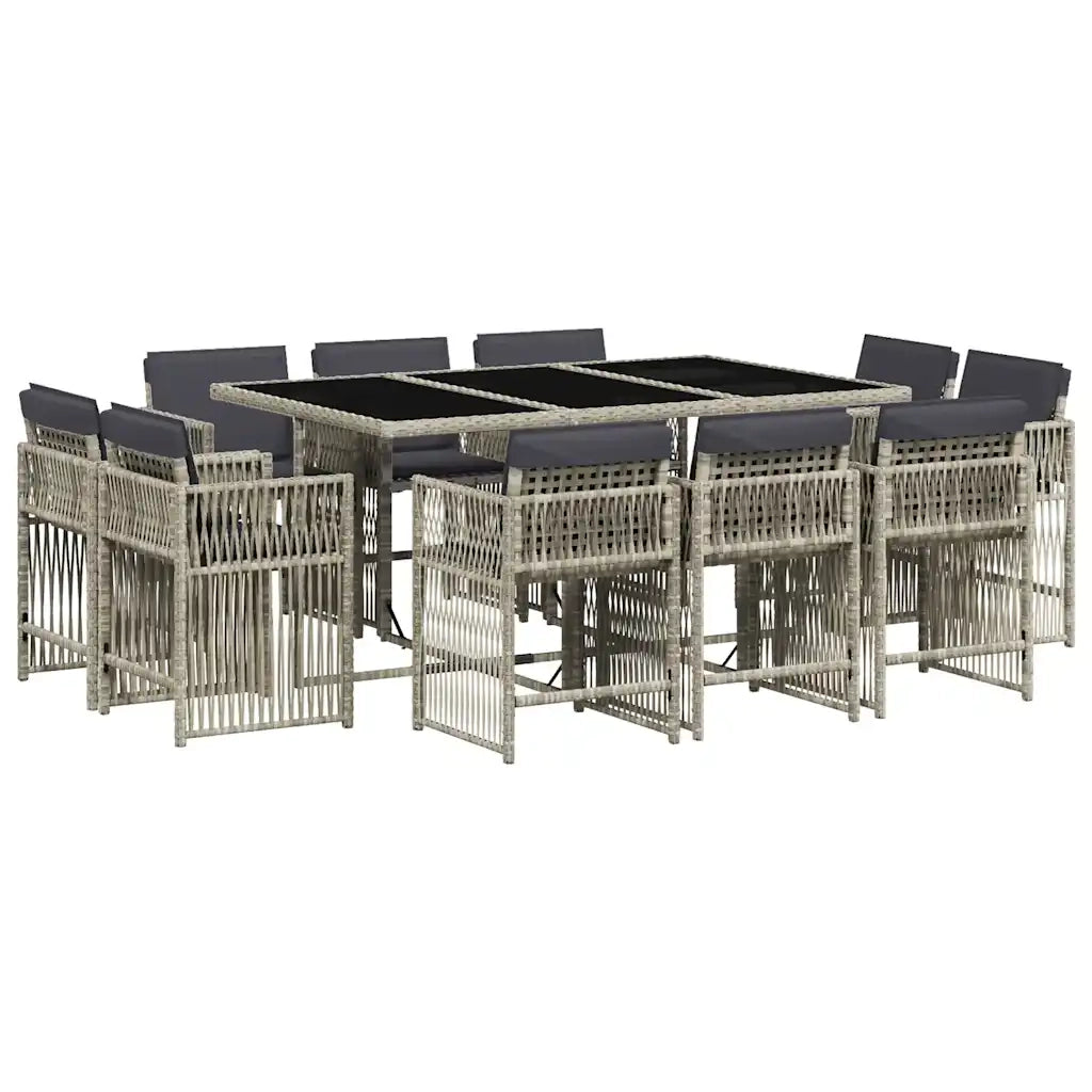Set Pranzo Giardino 11pz con Cuscini Grigio Chiaro Polyrattan