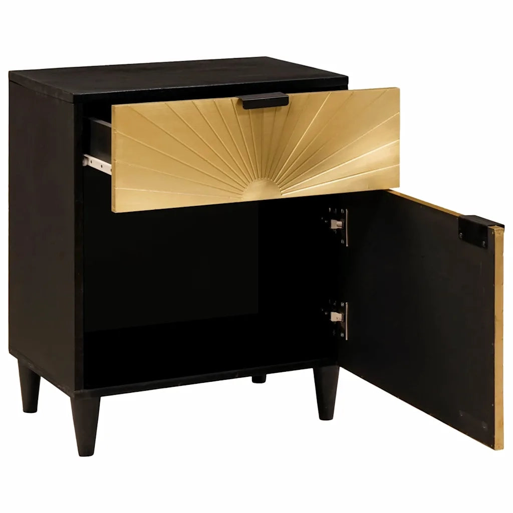 Comodino | Armadio da Notte | Mobiletto da notte Nero e Oro 50 x 33 x 60 cm Legno ingegnerizzato