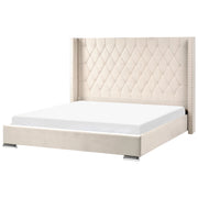 Letto con rete in velluto bottonato, elegante, bianco sporco, 180 x 200 cm