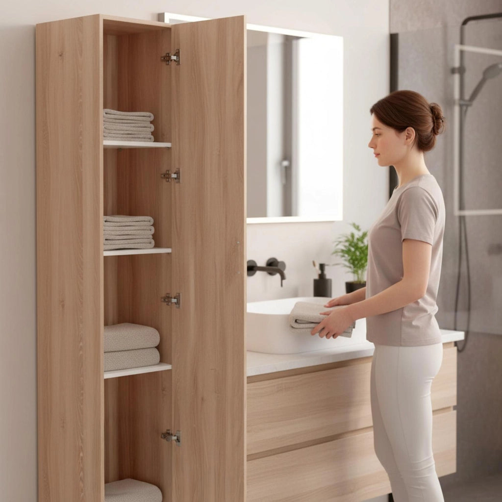 Armadio Con 1 Anta Armadietto Dispensa Mobile Multiuso Salvaspazio Con Ripiani Regolabili Anta Reversibile Ideale Per Cucina Ripostiglio Bagno Terrazzo 37 x 37 x 180 Cm Rovere