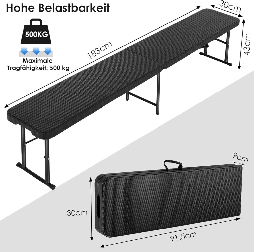 2 pcs Panchine da Birra Pieghevoli 180 cm, Panche Pieghevoli Birreria con maniglia, Panchina da Campeggio in plastica HDPE, Panchina da Giardino per campeggio feste da giardino, Ottica in Rattan