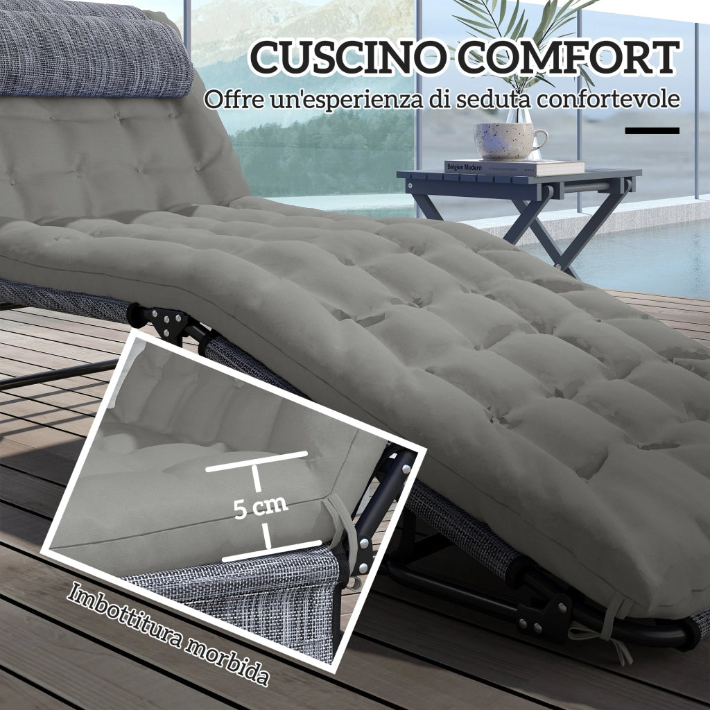 Lettino da Giardino Pieghevole e Reclinabile con Tasca Laterale, 68x189x30 cm, Nero e Grigio