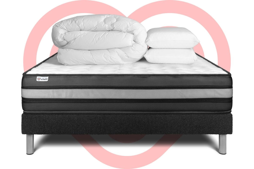 Pacchetto letto completo - Materasso 180x200cm + Box spring con doghe (kit) + 2 cuscini + Piumino - Vital Power Zen