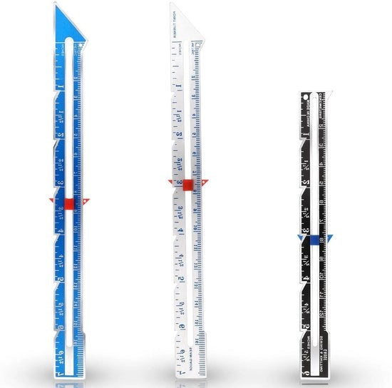 Set di 3 metri di righello da livella a scorrimento per principianti - nero+blu+argento