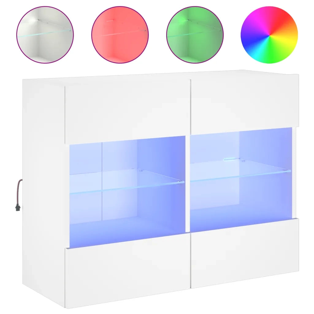 Mobile TV a Parete con Luci LED-Mobile TV a Muro Bianco 78,5x30x60,5 cm