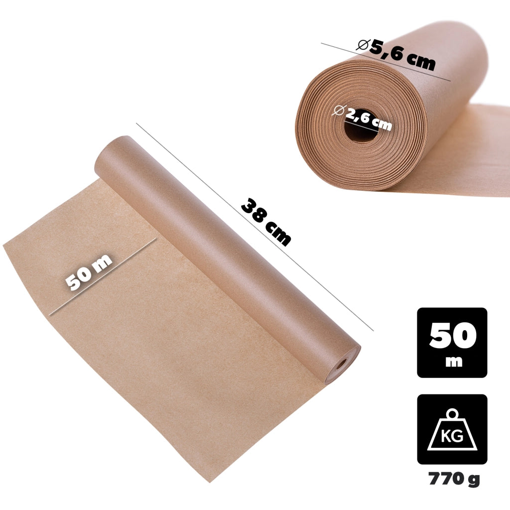 Carta da forno KADAX 50 m x 38 cm, marrone, rivestita in silicone su entrambi i lati, rotolo grande