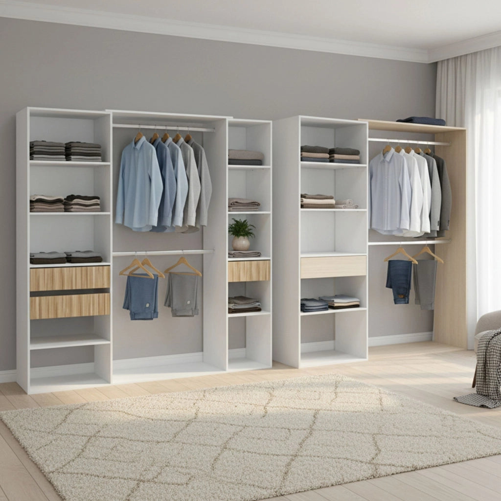 Armadio Camera da Letto Falcade, Guardaroba Grande Modulabile, 354x187h cm Bianco Rovere
