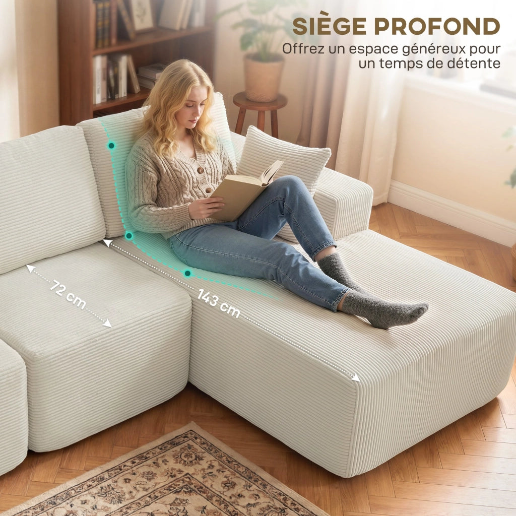 Divano Angolare Letto 3 Posti ¨C Zephmum ¨C Velour Crema 267cm