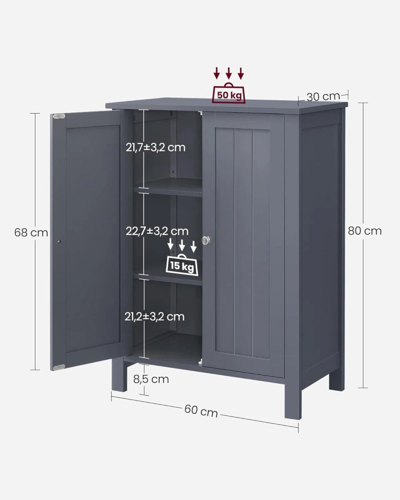 VASAGLE BCB60GY - Mobile da bagno su piedi, armadio con 2 ripiani regolabili, 30 x 60 x 80 cm, colore: Grigio