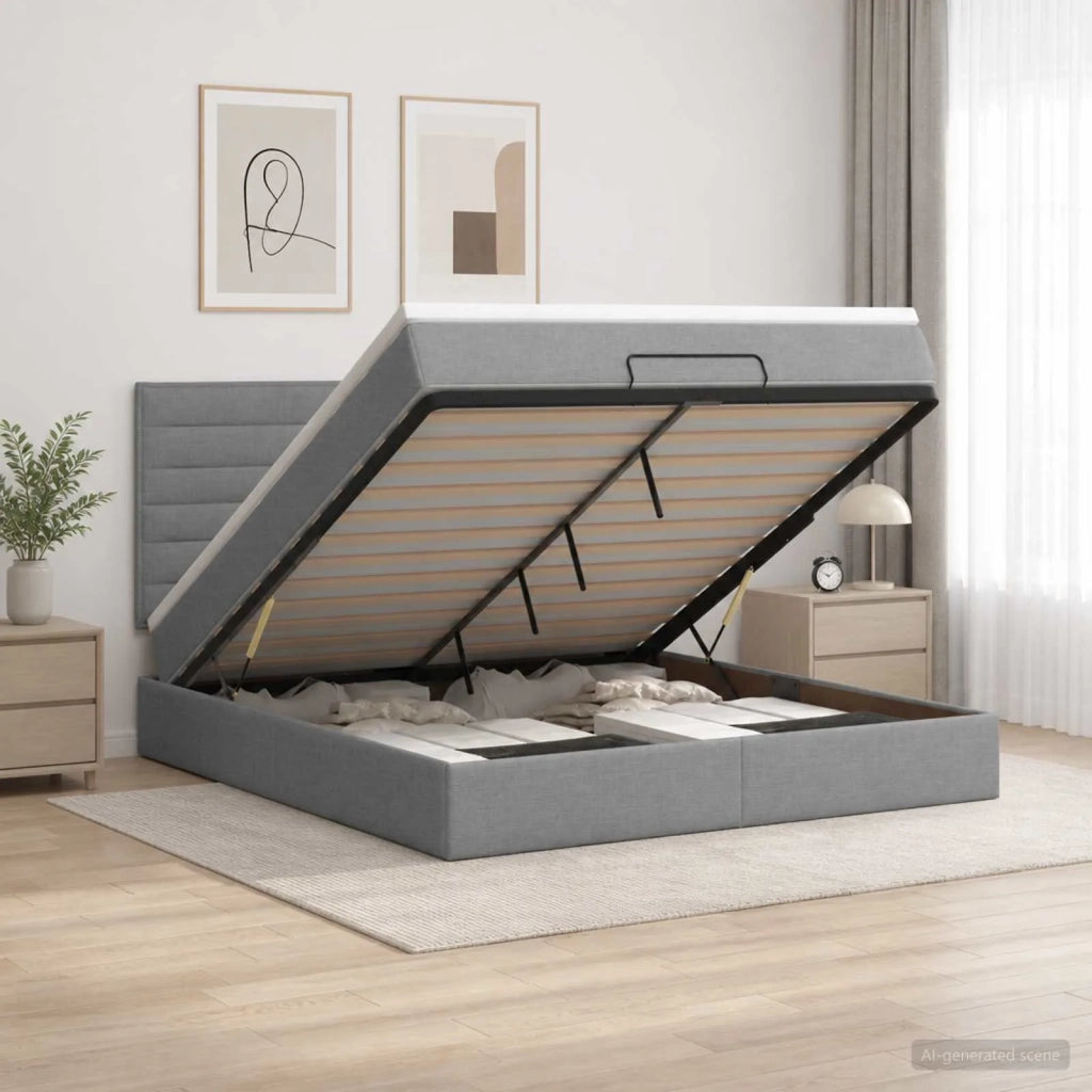 Letto ottomano con materasso Grigio Chiaro 140 x 190 cm Tessuto 3457404