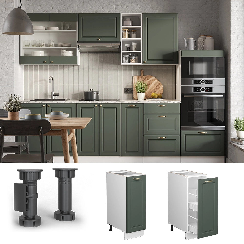 Armadio cucina dispensa alto Fame-Line Verde-oro rustico/Bianco 30 cm, PL Antracite Vicco