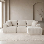 DIVANO modulare con chaise longue e 2 posti 257x160x62 cm Corduroy beige