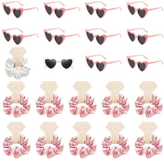 Gioielli da Festa per Bachelorette - Forma di Cuore - Protezione UV400 - Bianco e Rosa - Accessori per Feste - Ideali per Feste di Fanciulle - 22 Pezzi