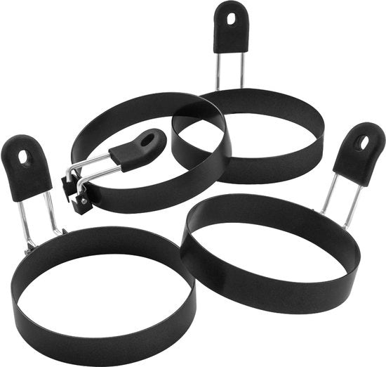Set di anelli antiaderenti per muffin da 4 pezzi, anello per muffin rotondo per muffin inglese, pannocotte, teglia - accessorio BBQ portatile per campeggio, colazione in casa, panini e hamburger.