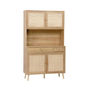 Credenza decorazione in legno e cannage 4 ante e 3 cassetti, 110cm,