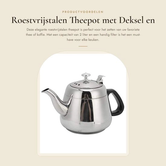 Teapot in Acciaio Inossidabile 1,5L/2L - Teapot con Filtro - Bollitore - Caffettiera - Maniglia Ergonomica - Resistente alla Corrosione - Teapot con Filtro