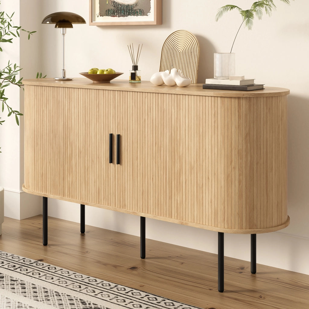 Credenza con Ante a Rullo ¨C Xylo ¨C Legno MDF, Gambe in Metallo, Grigio