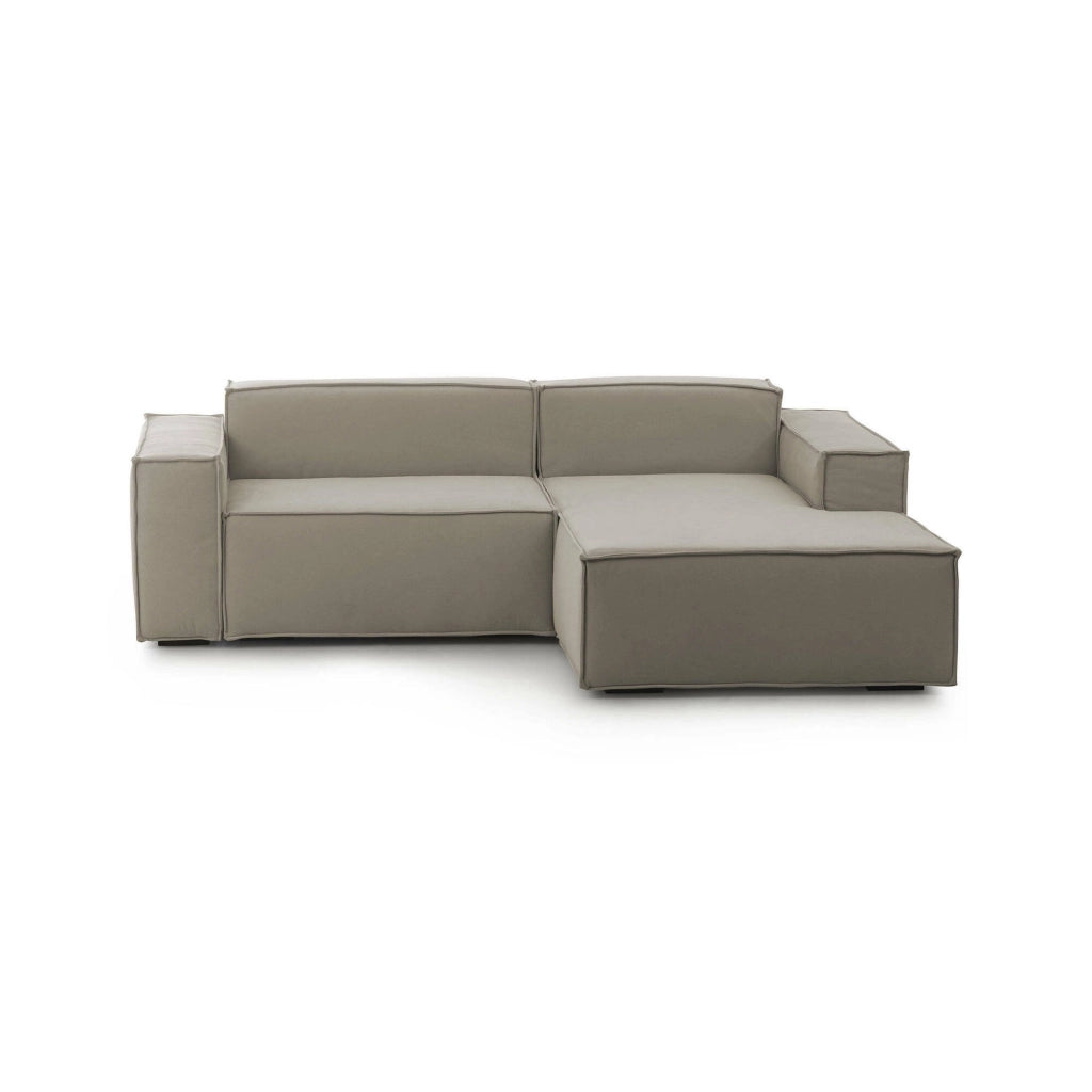 Divano fisso Ameli, Divano componibile a 2 posti large con penisola destra, Made in Italy, SofÒ  moderno in tessuto, Cm 240x170h70, Tortora