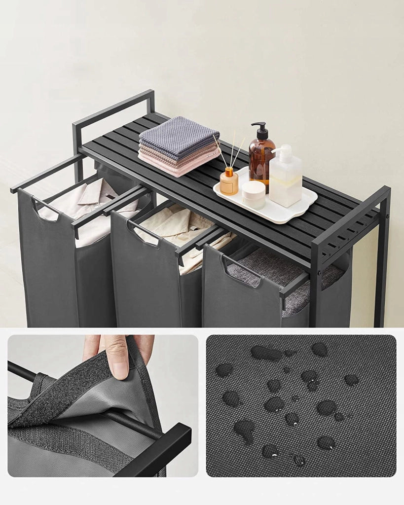 Mobile portabiancheria Valora 3 x 38L grigio e nero | Tre scomparti