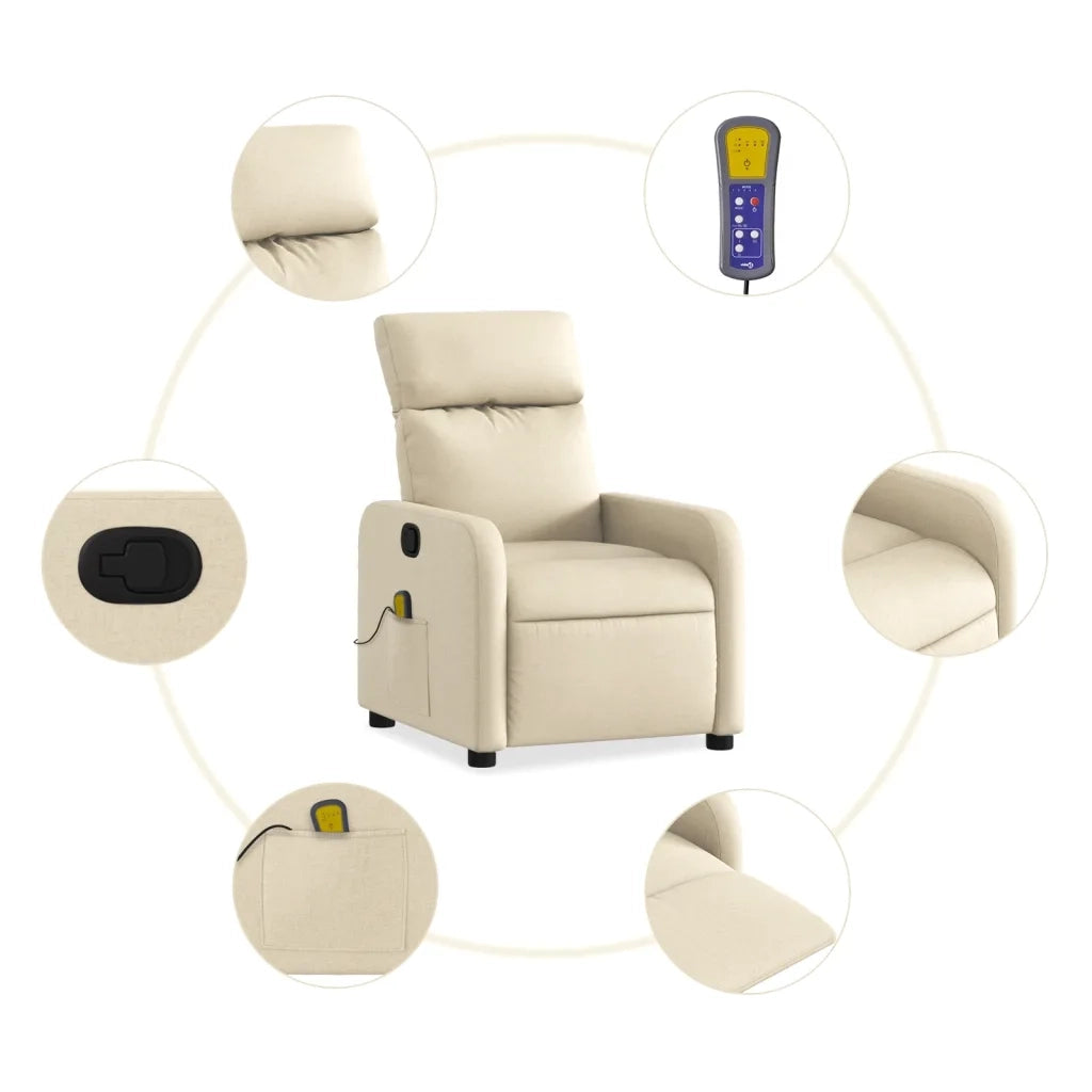 Poltrona Massaggiante | Sedia Relax Reclinabile Crema in Tessuto