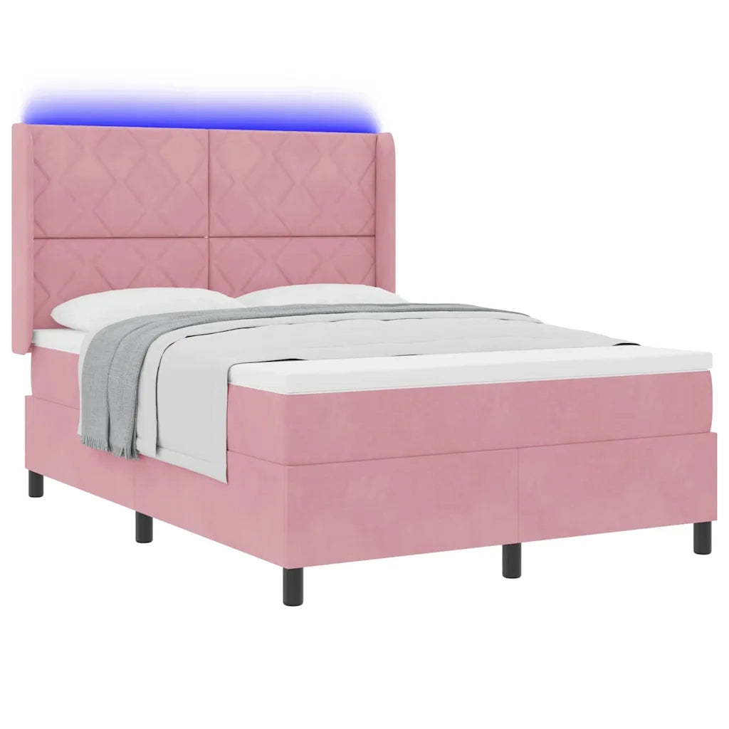 Letto con Box Springs LED e Materasso Rosa 140 x 190 cm Velluto 3343921