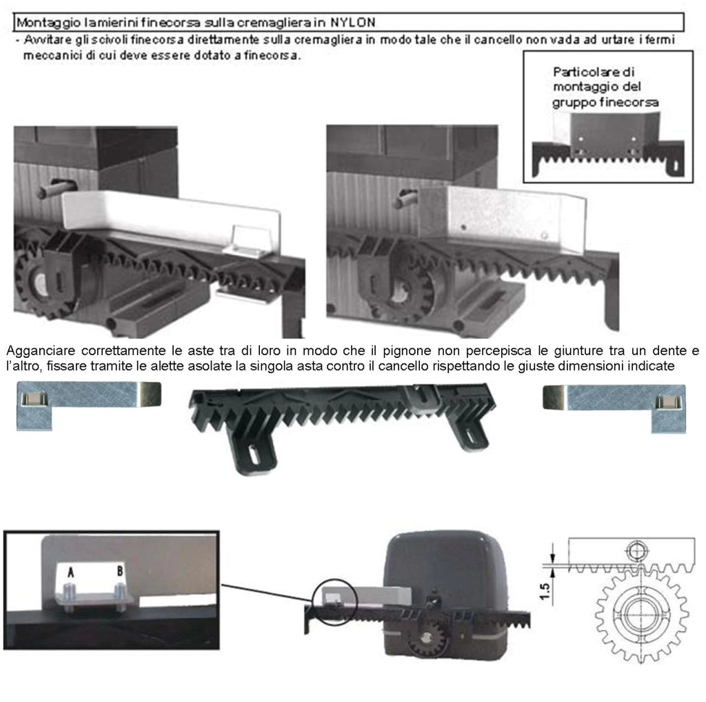 Asta Cremagliera M4 Antiusura Universale 6 Pezzi da 1 Metro in Nylon Antirumore Interno Acciaio Portata Garantita 6 Q.li Max 10 Q.li 6 Bulloni X Metro Ricambio Cancello Scorrevole Giunture a Incastro