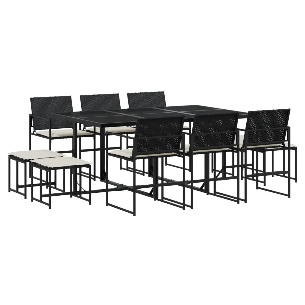 Set da Pranzo da Giardino 11 pz con Cuscini in Polyrattan Nero 3295069