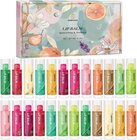 Set di balsami per labbra 24 pezzi - Balsamo per labbra con burro di karité - Cura per le labbra - Set di regalo per donne/uomini - Balsamo idratante per labbra