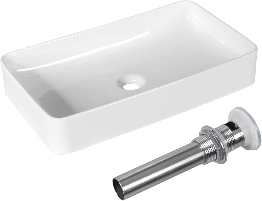 COSTWAY Lavandino Bagno in Ceramica, Lavabo da Appoggio Rettangolare 60 x 35 x 11 cm con Scarico a Scomparsa, Ideale per Cucina e Bagno