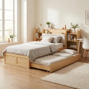 Letto Contenitore con Estraibile 90x200 ¨C MINIMAL ¨C Testiera Imbottita, USB, Legno