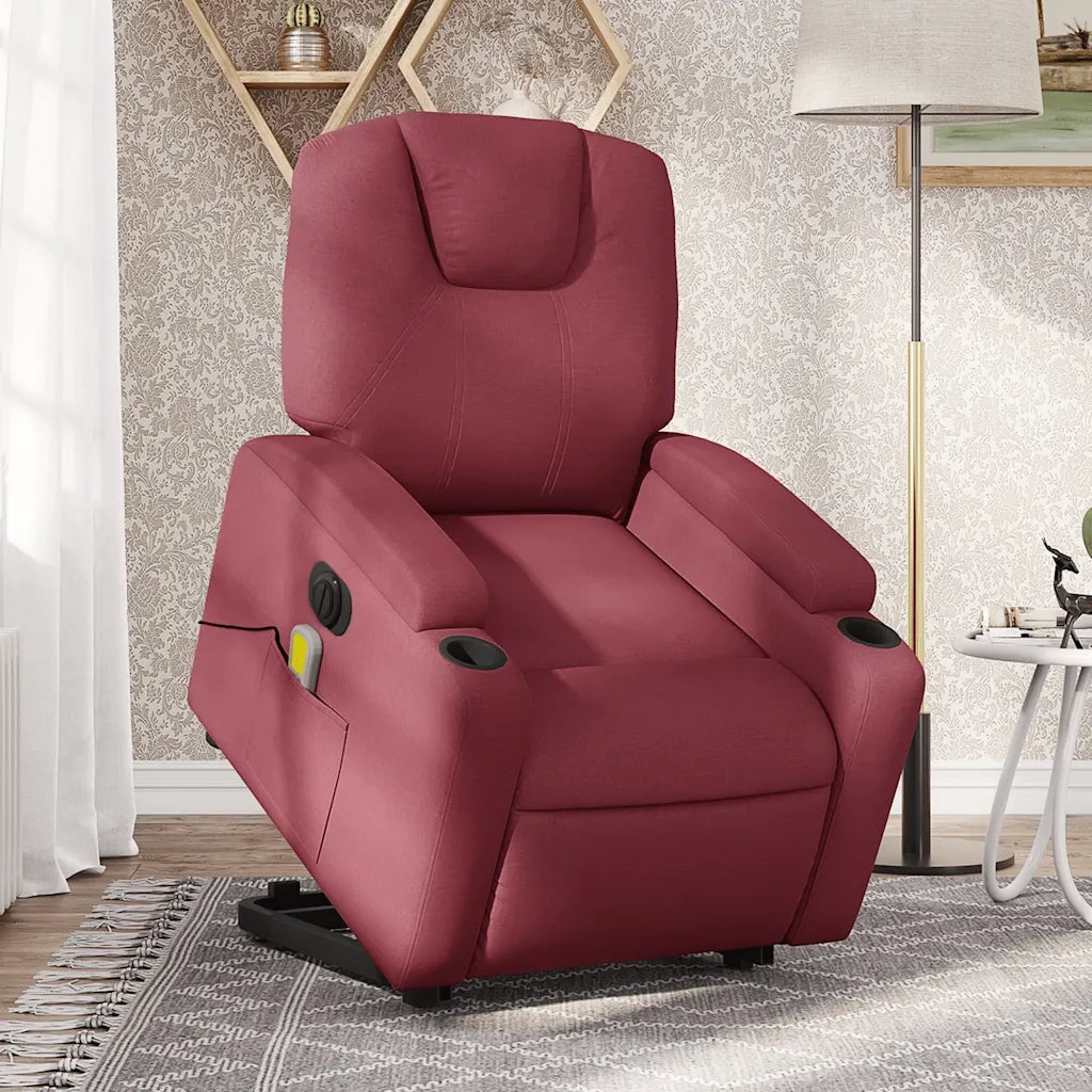 Poltrona Alzapersona Massaggiante Elettrica Rosso Vino Tessuto 3204407