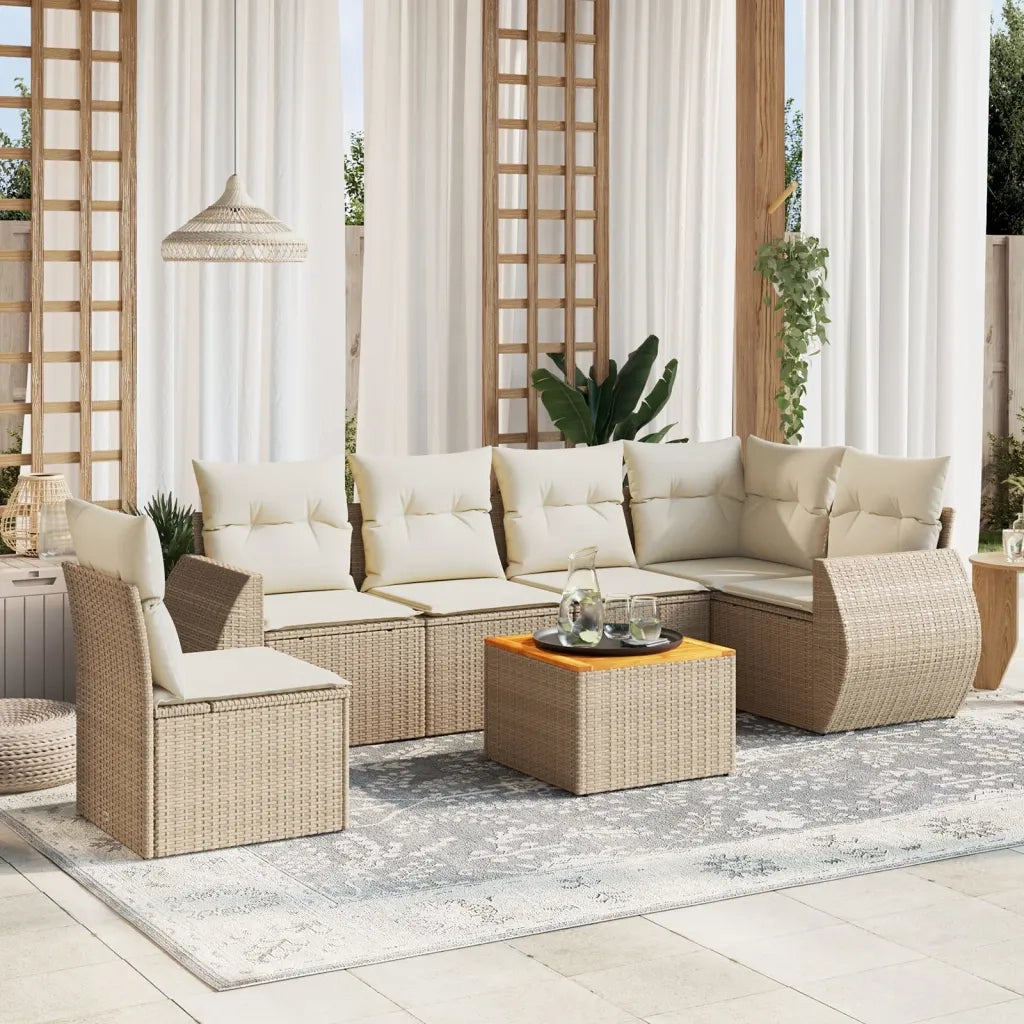 Set Divani da Giardino 7 pz con Cuscini Beige in Polyrattan 3257360