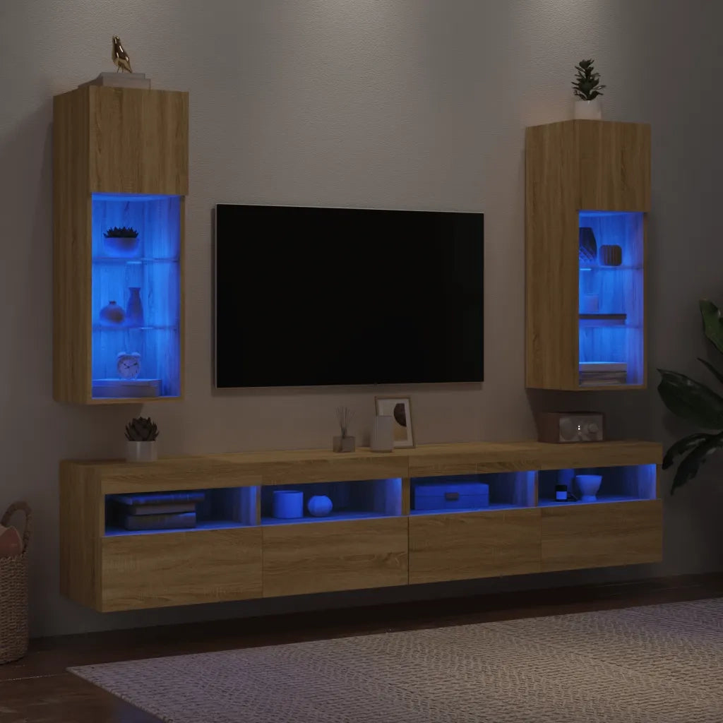 Mobili Porta TV con Luci LED 2 pz Rovere Sonoma 30,5x30x90 cm 837006