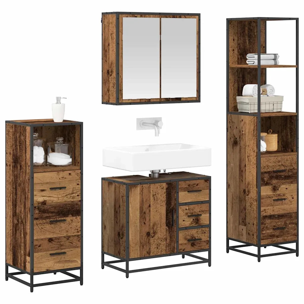 Set di mobili per il bagno con cassetto 4 pcs Legno vecchio 3402329