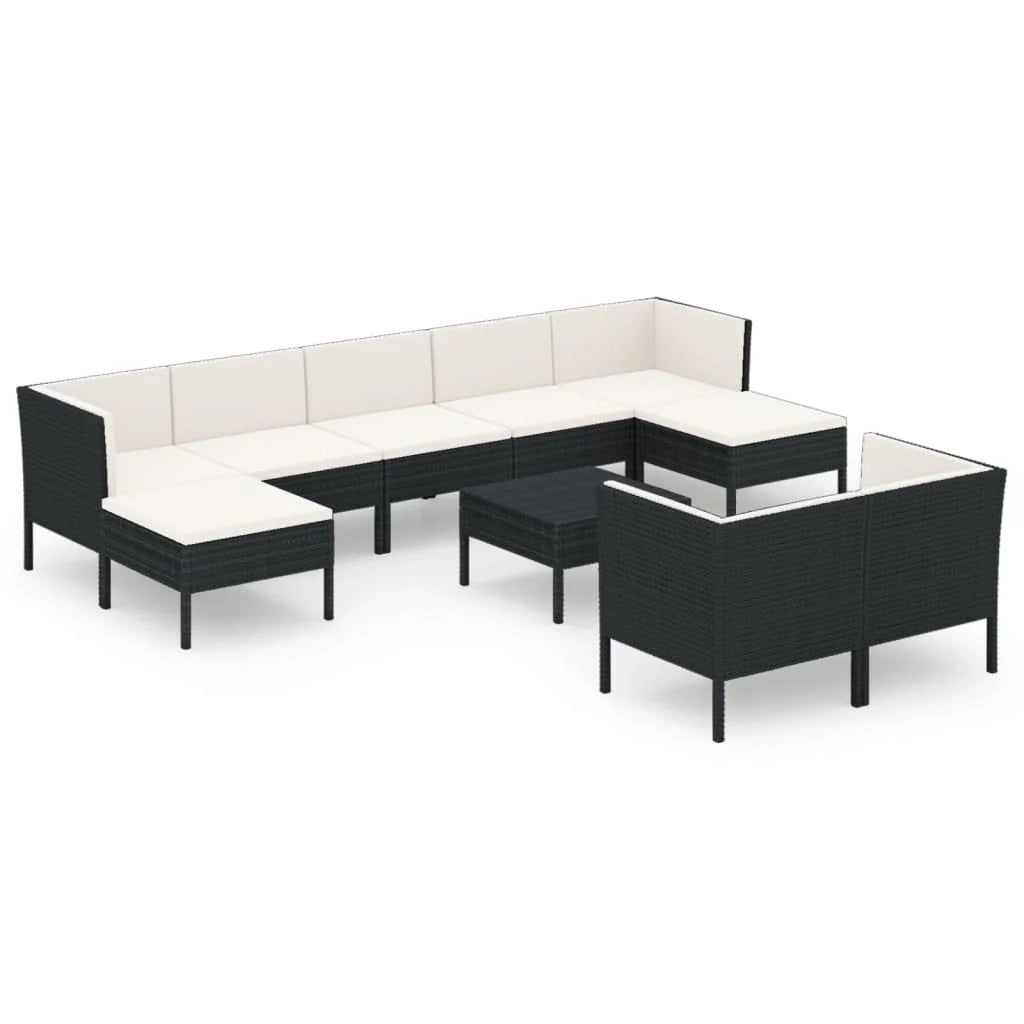Mobili da giardino mobili da esterno Set di mobili da 10 pezzi con cuscini in resina intrecciata nera 02_0015181