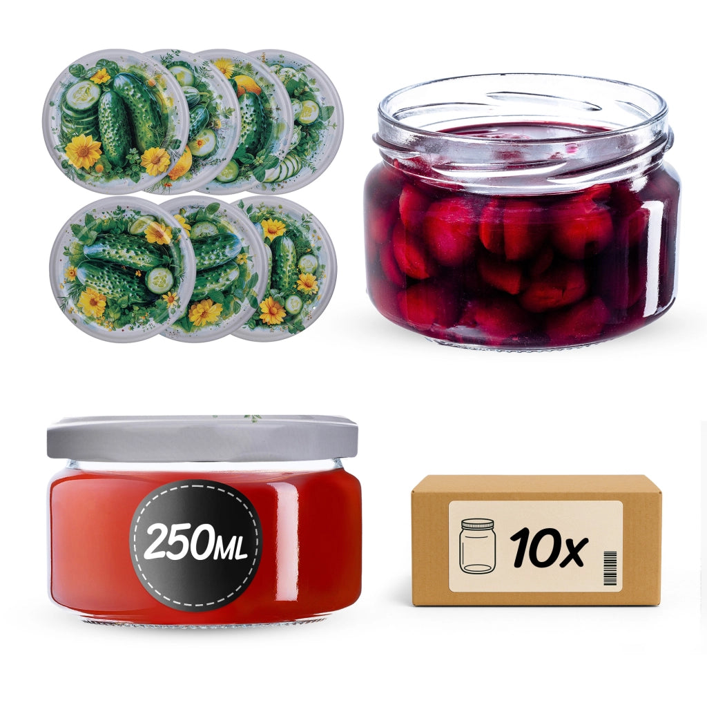 Barattoli per conserve KADAX Denia 250ml 10 pezzi 82mm + coperchio "Composizione di cetriolo"