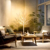 Albero illuminato con 120 LED, 3 livelli di luminosità, bianco caldo, corteccia realistica, 21x21x150 cm, Bianco
