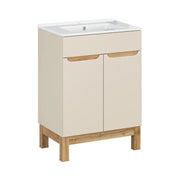 Set da bagno ERMANO cachemire e finitura quercia 60cm: mobile sottolavabo + lavabo incassato bianco