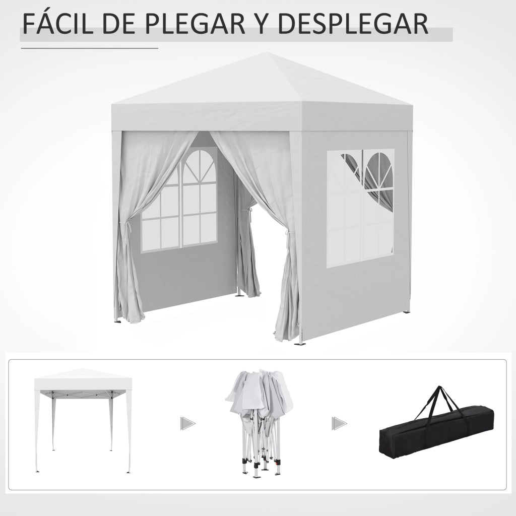 Gazebo da Giardino 2x2m ¨C Zephmum ¨C Tela Oxford 4 Pareti Laterali 2 Porte 2 Finestre Bianco