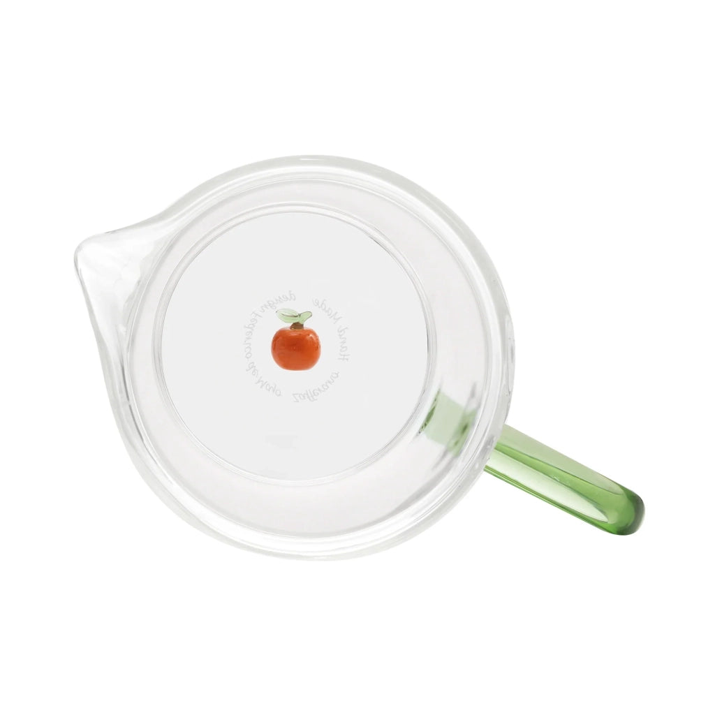 Caraffa Teca Frutta grande alta in vetro borosilicato colore Arancia, capacità 120 cl, design artigianale con decoro protetto in doppio fondo