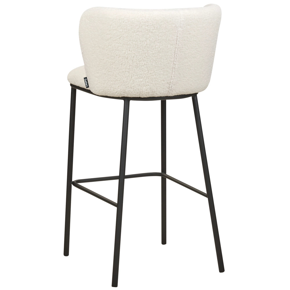 Set di 2 sedie da bar Rivestimento in bouclé bianco Gambe in metallo nero Sgabelli senza braccioli Schienale curvo Sala da pranzo moderna Cucina