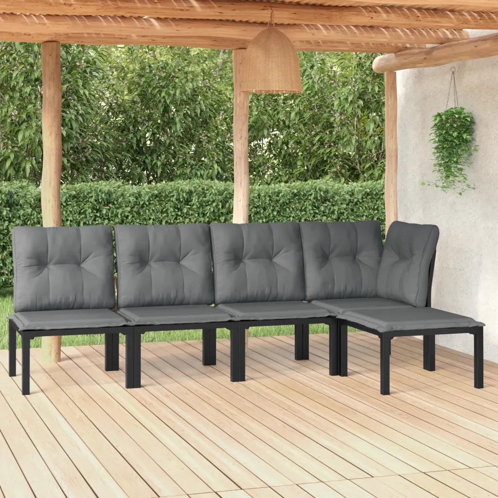 Set Salotto da Giardino 5 pz | Set di Mobili da Esterno Nero e Grigio in Polyrattan