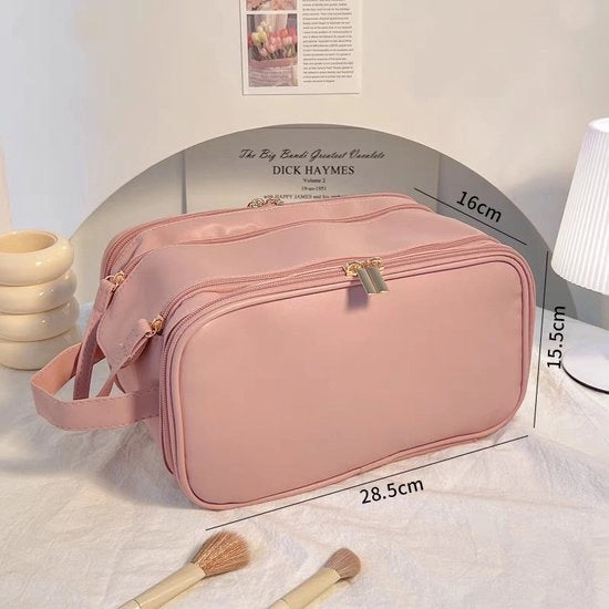 Tas per bagno per donne - 28,5 x 16 x 15,5 cm grande borsa cosmetica con maniglia - chiusura a zip doppia borsa cosmetica - borsa per bagno multifunzionale impermeabile - rosa - 28,5*16*15,5cm