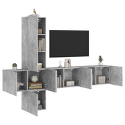 Mobili TV a Muro con LED 5pz Grigio Cemento Legno Multistrato 3216460